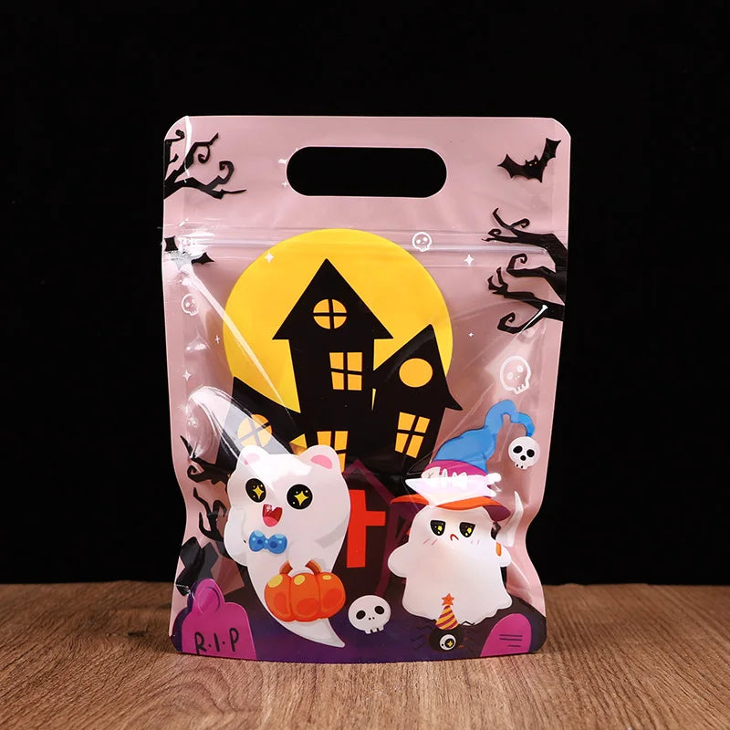 Halloween Party Candy Bag Cartoon Pumpkin Ghost Self Sealing Bag Kids Trick or Treat Cookies Snack Packaging Decoration Favors