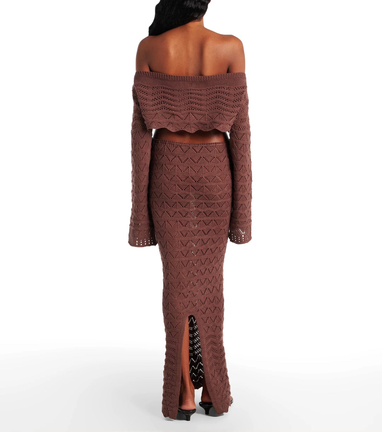 Sexy Knit One-neck Long Sleeve Short Top Drawstring Half Skirt Beach Two-piece 2025 Women Summer Swimsuit Cover Up Chic Set K172