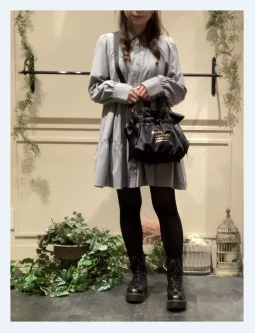 Japanese Style New Double-Sided Drawstring Bags Sweet Cute Girl Ladies Satin Bow Crossbody Shoulder Portable Handbag