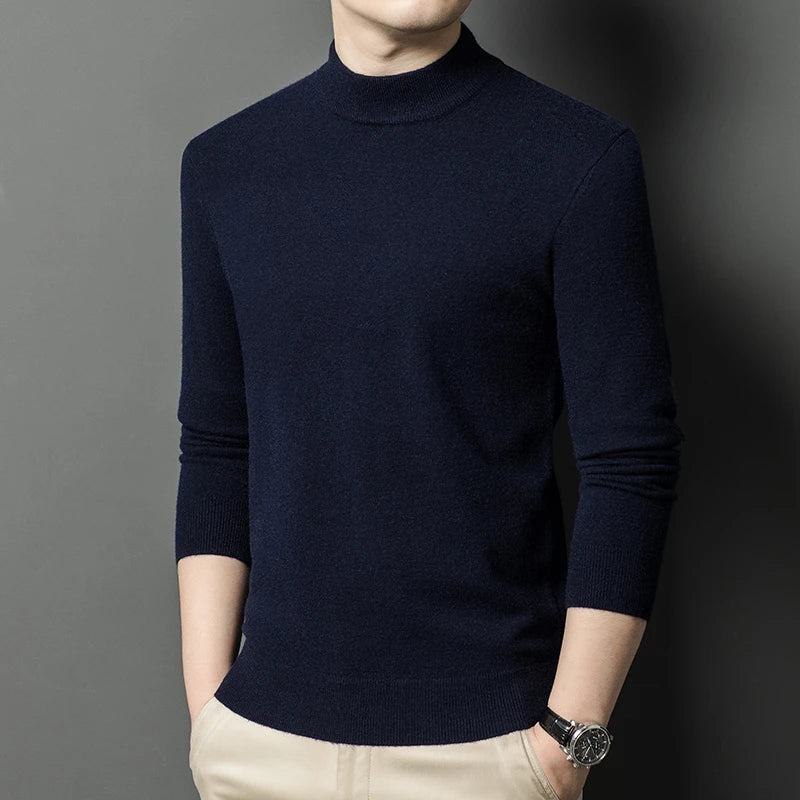 Half Turtleneck Knitwear Sweater New Autumn/Winter Mock Neck Sweatshirts Solid Color Pullovers Man Brand Casual Mens Clothing