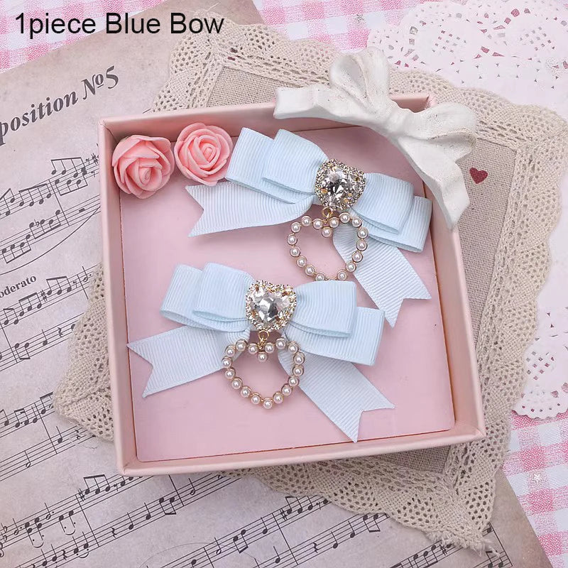 Bow Hair Clip Buckles for Girl Woman's Heart Diamond Hairpin y2k Accersories Trendy Lolita Hairclip Handmade