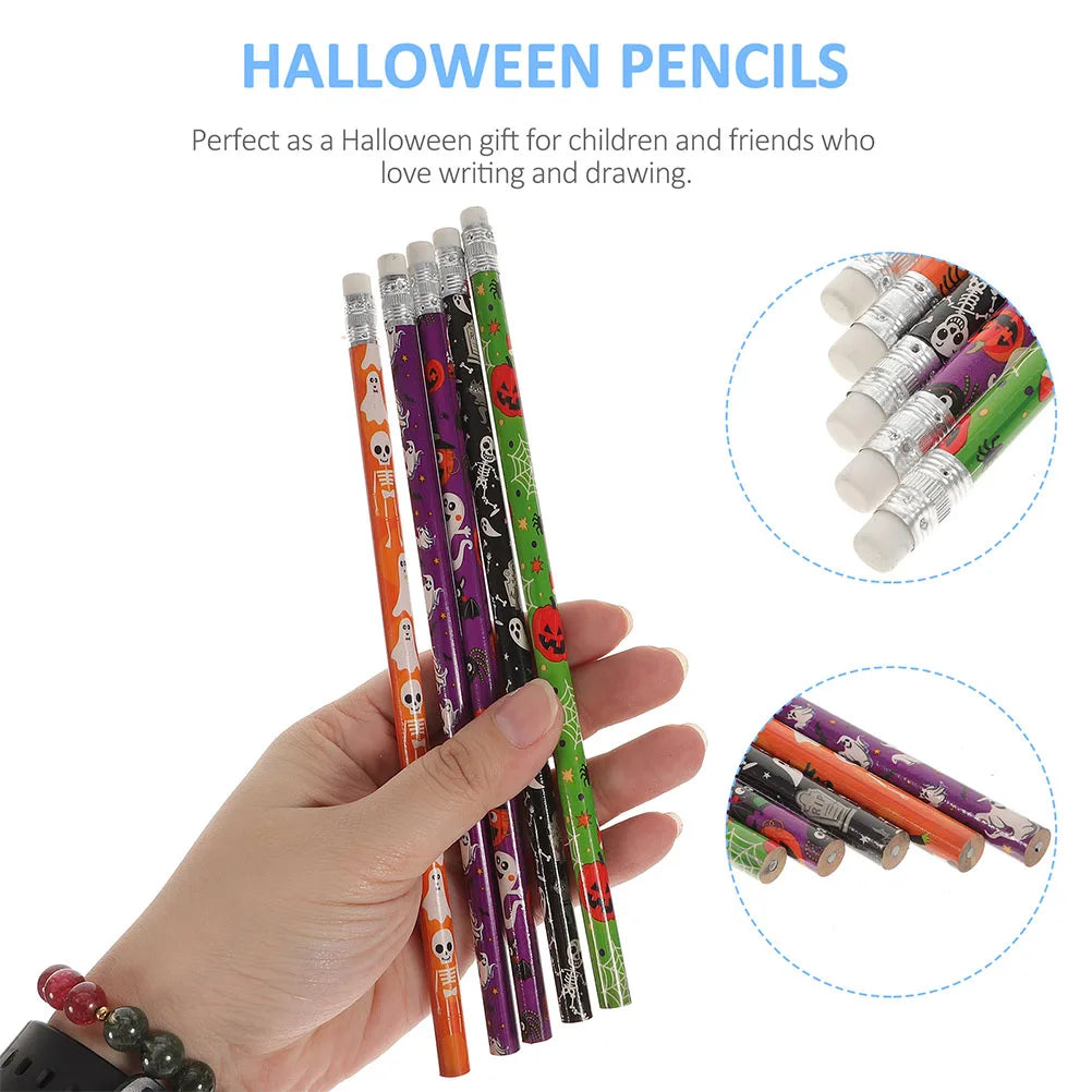 30Pcs Halloween Wooden Pencils with Eraser Children Drawing Pencil School Writing Stationery Gifts Pumpkin Ghost Writing Pencil