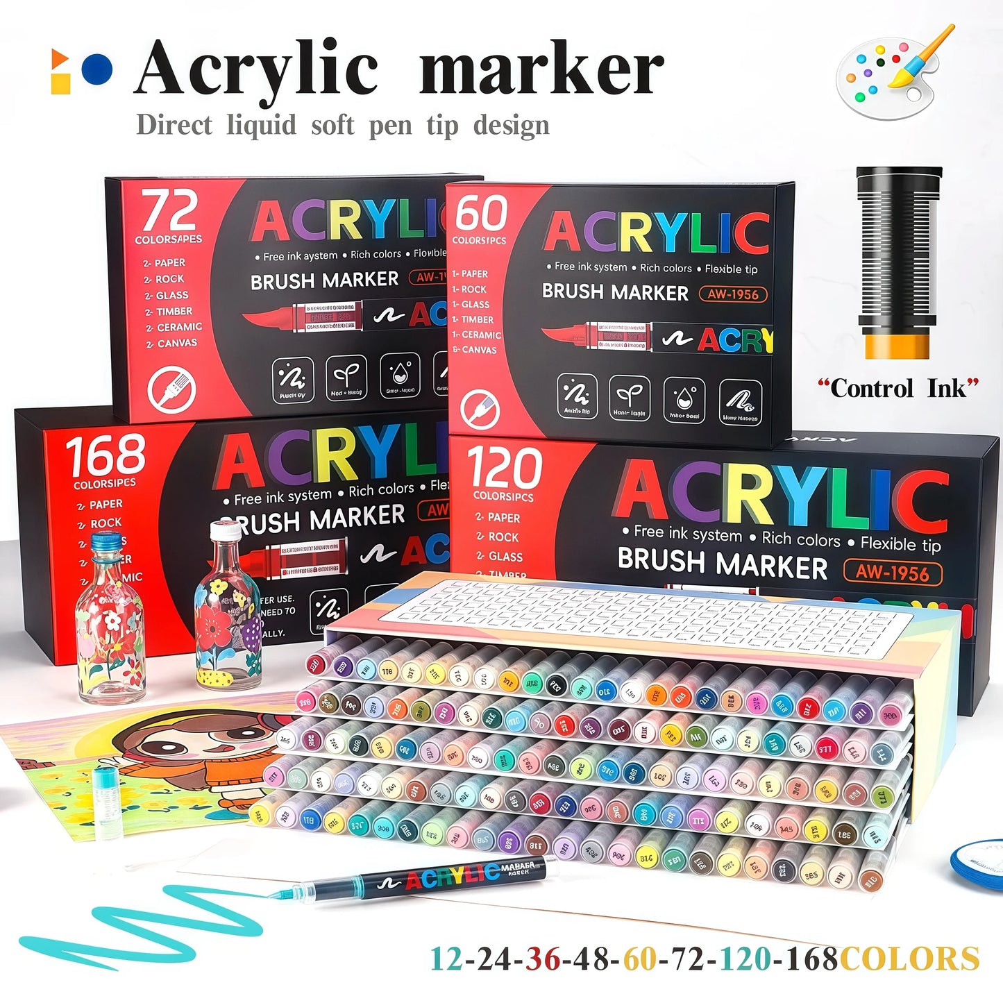 12-60 Colors Acrylic Paint Pen Marker Brush Tip Paint Marker For Rock Painting Wood Canvas Stone Christmas Gift DIY Craft