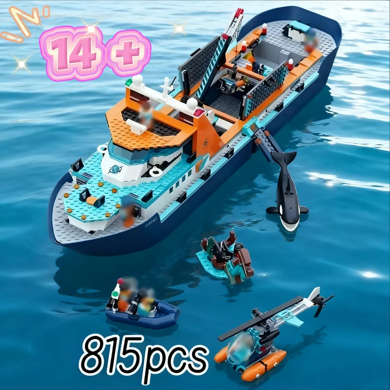 NEW 815pcs City Series 60368 Deep Sea Exploration Vessel Marine Research Arctic Research Ship Building Block Toys Christmas Gift
