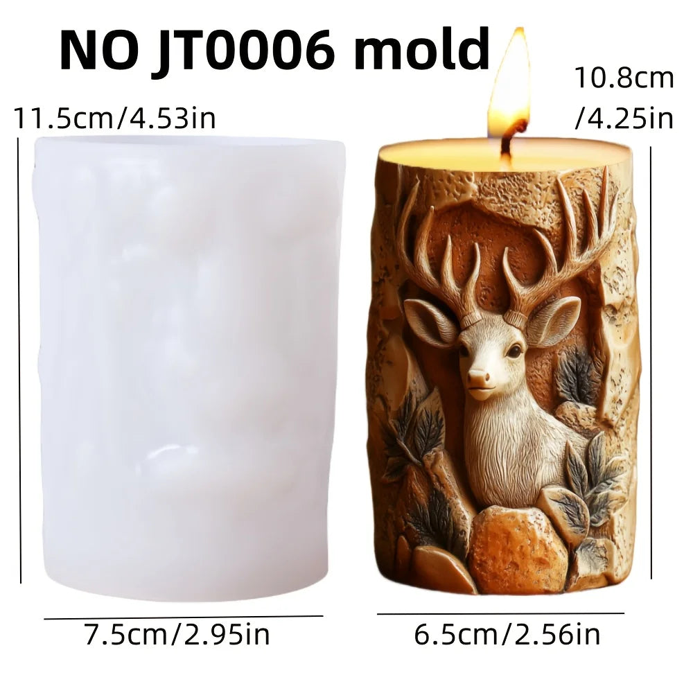 DIY elk relief cylindrical candle silicone mold sika deer flower relief resin mould Forest sika deer gypsum molds Christmas gift