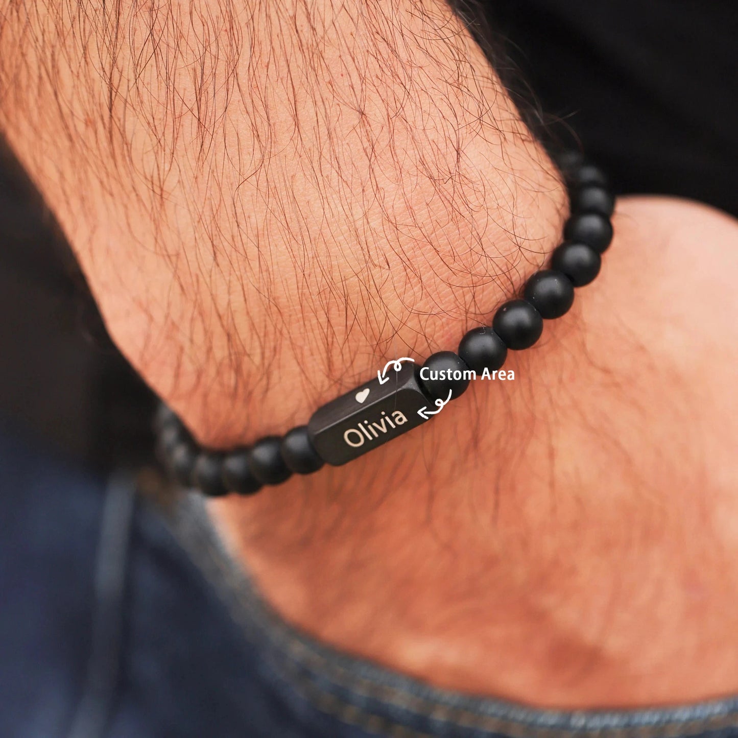 1pc, Personalized Men's Bracelet With Names Ideal Christmas Gift For Husband Grandfather, Mens Beads Bracelet