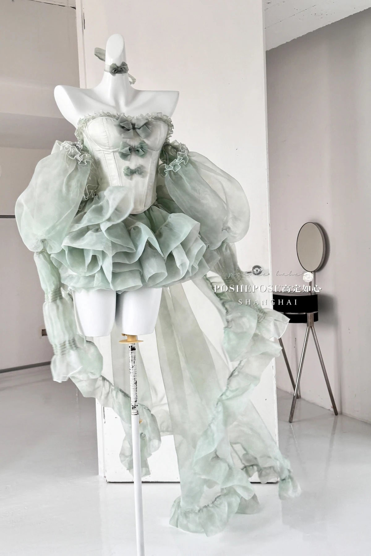 High Street Women's Mint Green Strapless Bowknot Sweet Fairy Organza Dress 2024 New Elegant Big Bow Trailing Party Wedding Dress