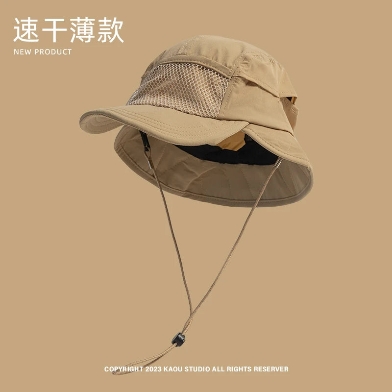 Japanese Outdoor Camping Sun Protection Bucket Hats Women Summer Thin Quick-drying Breathable Neck Protection Men's Caps