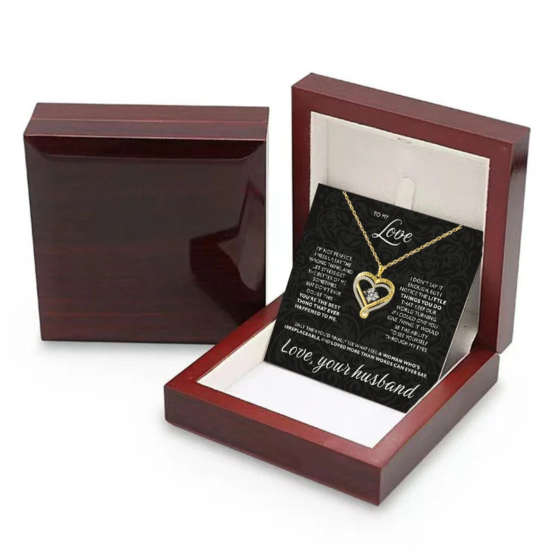 Christmas Gift To My Love Eternal Heart Double layered Heart Shaped Necklace With Gift Box Gilrfriend Wife Valentine's Day Gifts