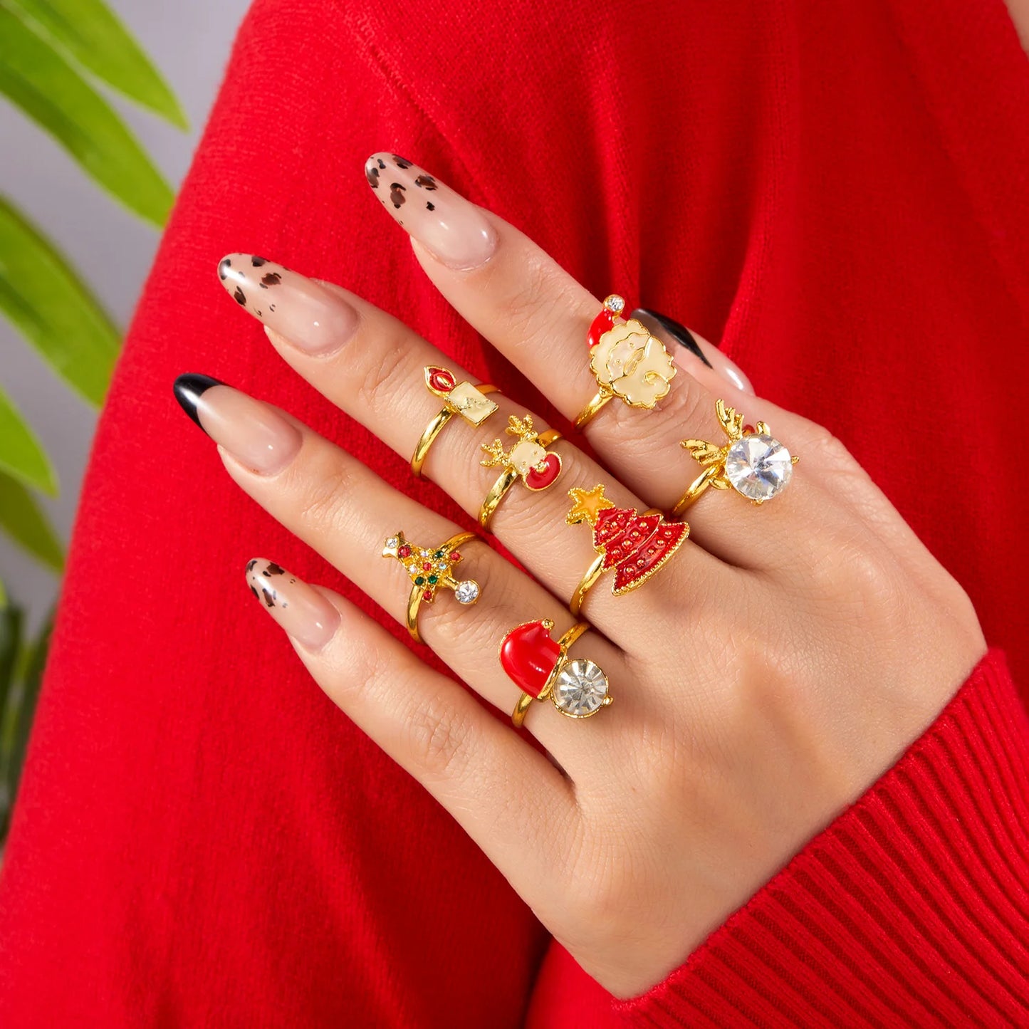 Christmas Tree Zircon Christmas Opening Ring For Women Dripping Oil Santa Cartoon Ring Elk Snowman Xmas Party Jewelry Friend