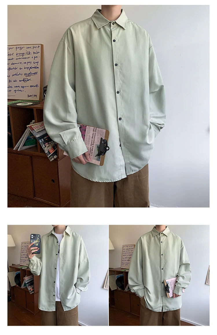 Shirt Men Solid Long Sleeved Shirt For Men Korean Fashion Shirts Baggy Business Casual Single Breasted Shirt Harajuku Oversized