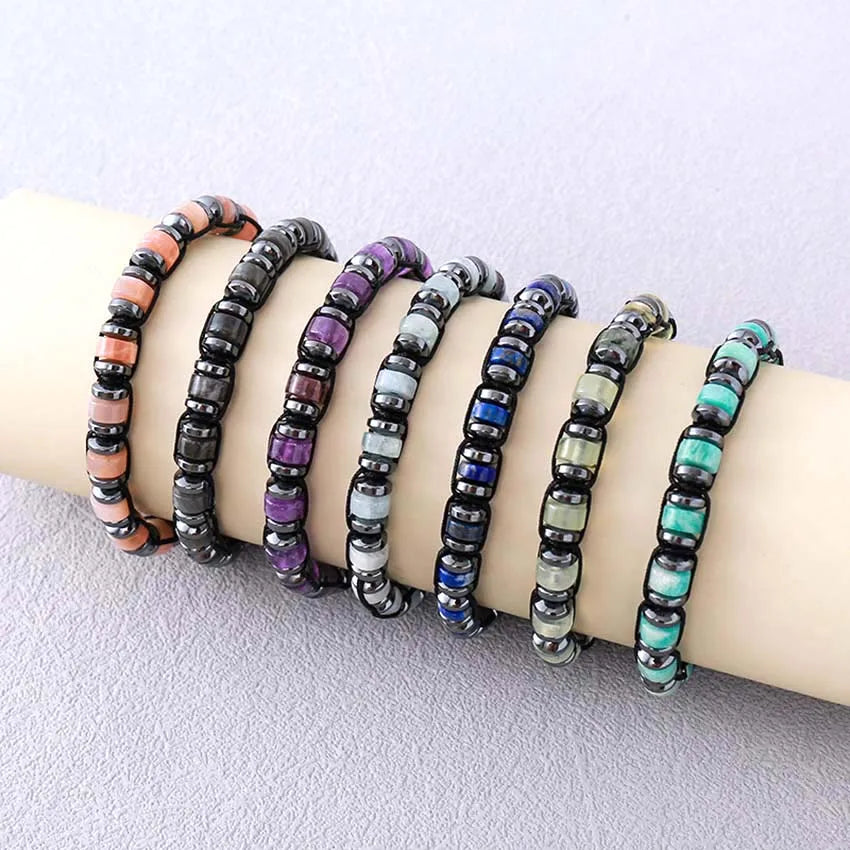 Handmade Braided Crystal Stone Bracelets For Couple Natural Amethyst Tourmaline Rope Macrame Adjustable Women Bracelet Jewelry
