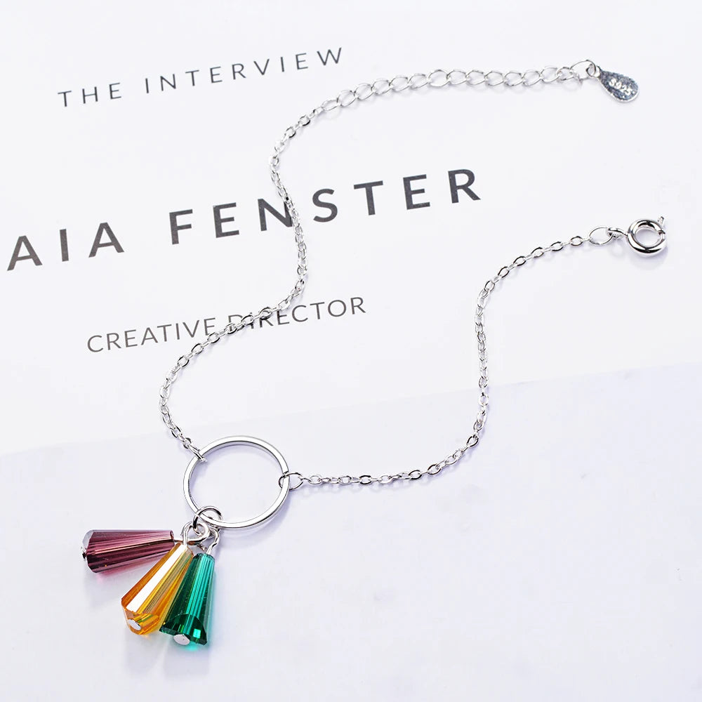 Synthetic Rainbow Crystal Fan 925 Sterling Silver Bracelets For Women Pulseira 925 Sterling Silver Jewelry S-b210