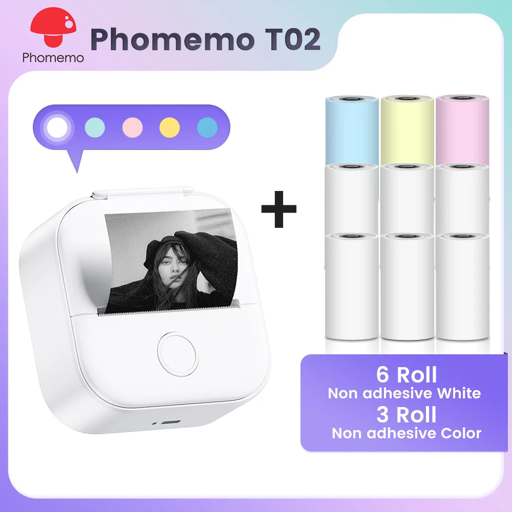 Phomemo T02 Pocket Printer Mini Portable Label Maker Self-adhesive Sticker mini impresora portatil impresora etiqueta adhesivas