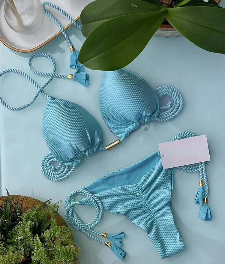 Swimsuit Women Bikinis Set Sexy Drawstring Bikini Beachwear Leopard Two-pieces Swimwear Bathing Suit Lace Up Bikini Set Biquinis