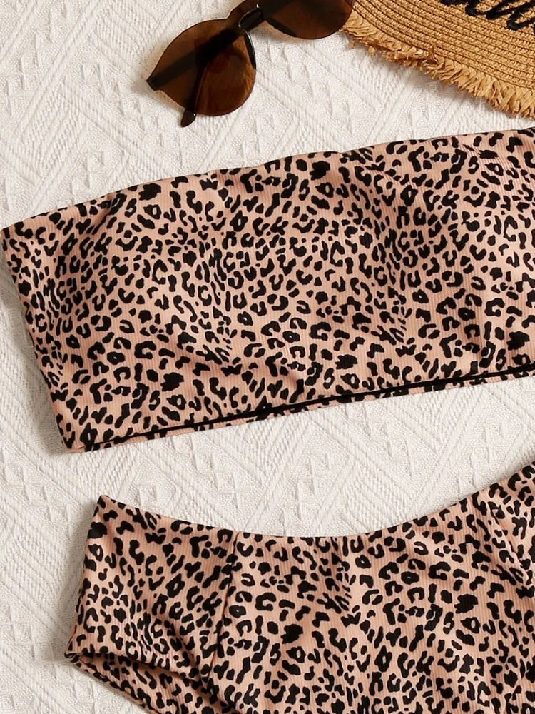Bikini Women Swimsuit 2025 New Bikinis Set Leopard Bandeau Swimwear Summer Sexy High Waist Two Piece Beach Bathing Suit Female