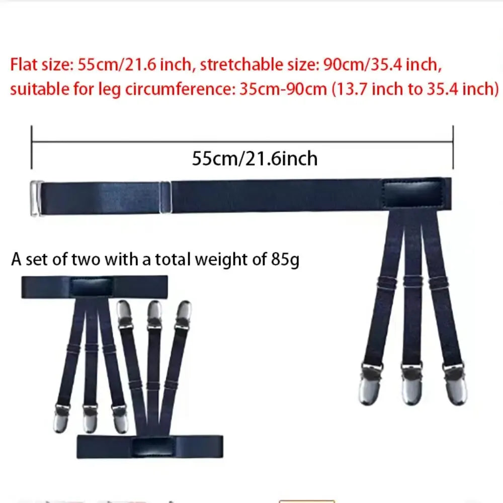 Men's Shirt Garters Adjustable Elastic Leg Suspenders Shirt Holders Straps Belt Crease-Resistance Non-slip Locking Clamps Black