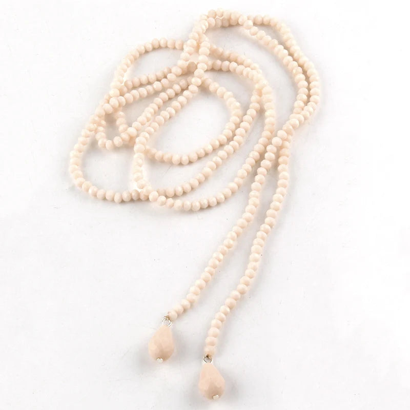 Mini Brown Crystal Beads Statement Necklaces Glass Beads Neck Long Water Drop Necklace