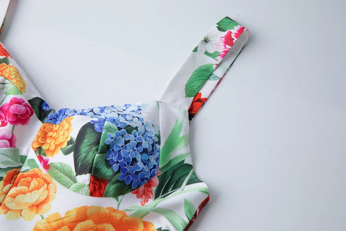 Women Gorgeous Flower Long Dress Swing Sling Dress Spaghetti Straps Floral Backless Dresses Summer Lady Elegant Holiday Outfits