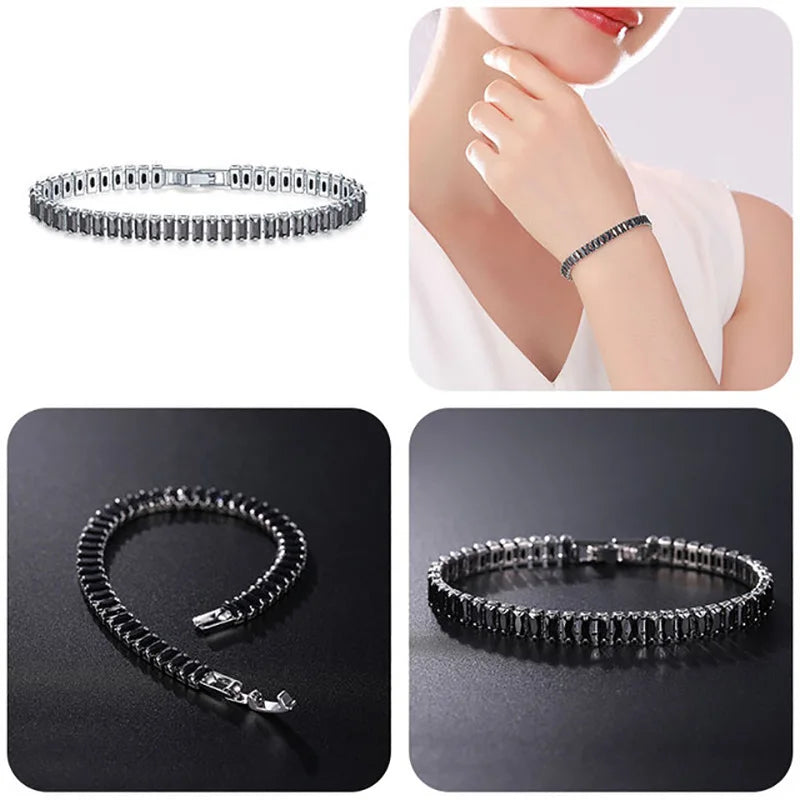 Rainbow Crystal Tennis Bracelets for Women Kpop Silver Color Friend Gifts Colorful Zirconia Bangle Chain on Hand Jewelry H167-M