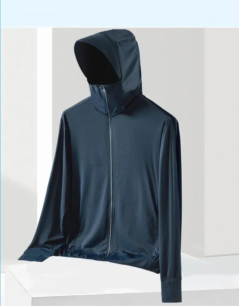 UPF 50+ Sunscreen Jacket for Men -Waterproof Hooded Windbreaker for Summer Fishing and Hunting Quick Dry Sun Protection Clothing