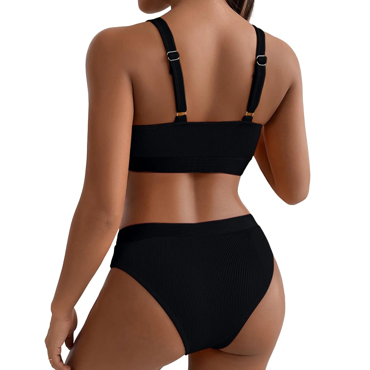 Women High Waist Bikini Female Crew Neck Push Up Bra Bikinis Print Swimsuit Female Beachwear Hip Lifting Shorts Swimwear