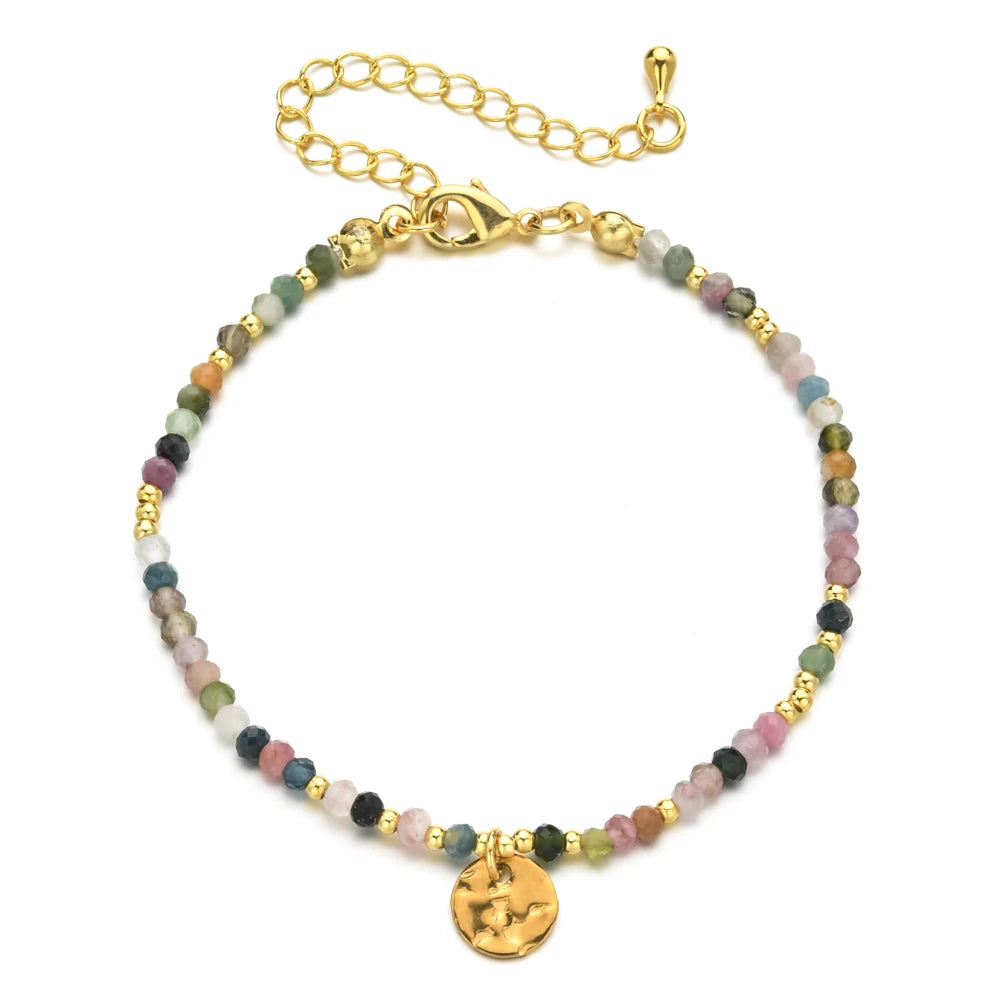 ZMZY Thin Natural Stone Turquoises Tourmaline Quartz/amethyst Love Stone Cut Beads Strand Bracelets for Women Girls Jewelry