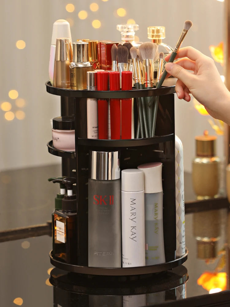 360 Degree Rotating Cosmetic Storage Rack Adjustable Layer Cosmetic Storage Rack With Slot Top Rotating Skincare Device