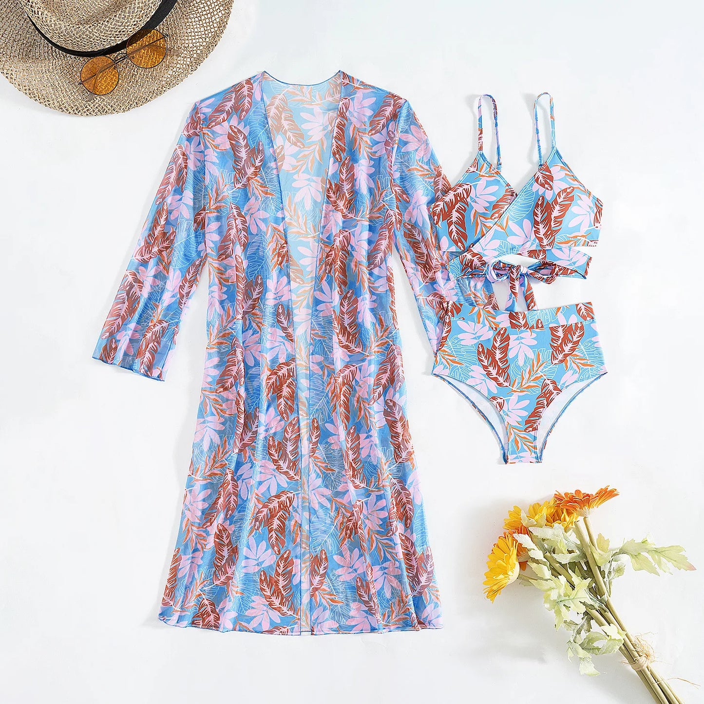 2025 Sexy Print Female High Waist Swimsuits Women's Bikinis Three-Piece Swimwear Beach Swimming Wear Bathing Suits Pool Bather