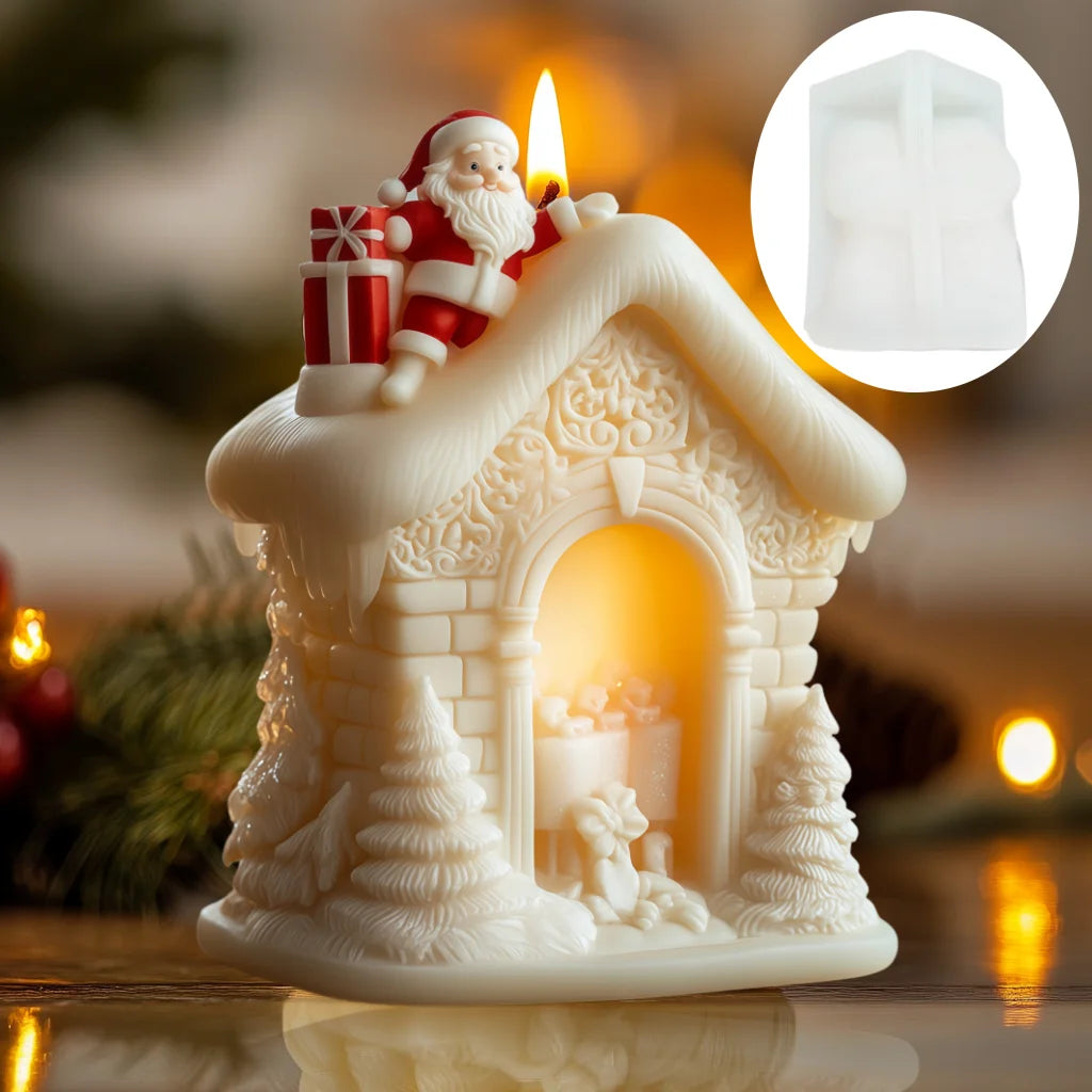 Smile Santa Claus Giving Gift Cylindrical Scented Candle Silicone Mold Santa Claus Hold Gift Resin Plaster Molds Christmas Gift