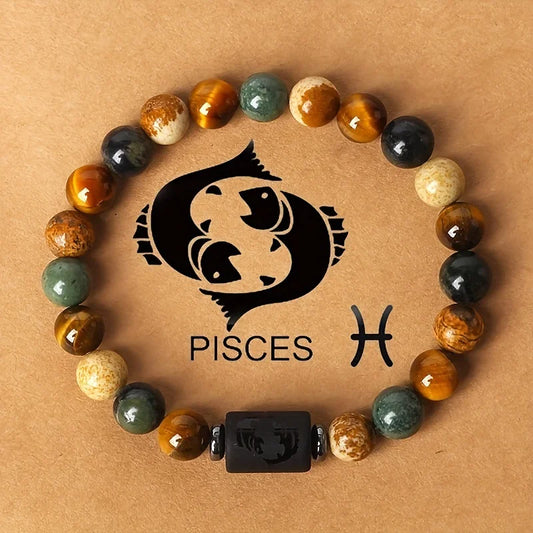 Natural Stone Beads Tiger Eye Stone 12 Constellation Bracelets For Men Women Zodiac Signs Bracelet Aries Taurus Virgo Jewelry