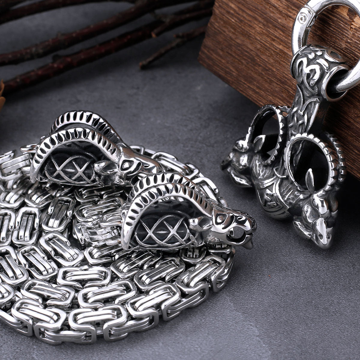 Stainless Steel Viking Thor Hammer Anchor Pendant Ram Rune Necklace Men's Fashion Charm Chain Amulet Nordic Jewelry As A Gift
