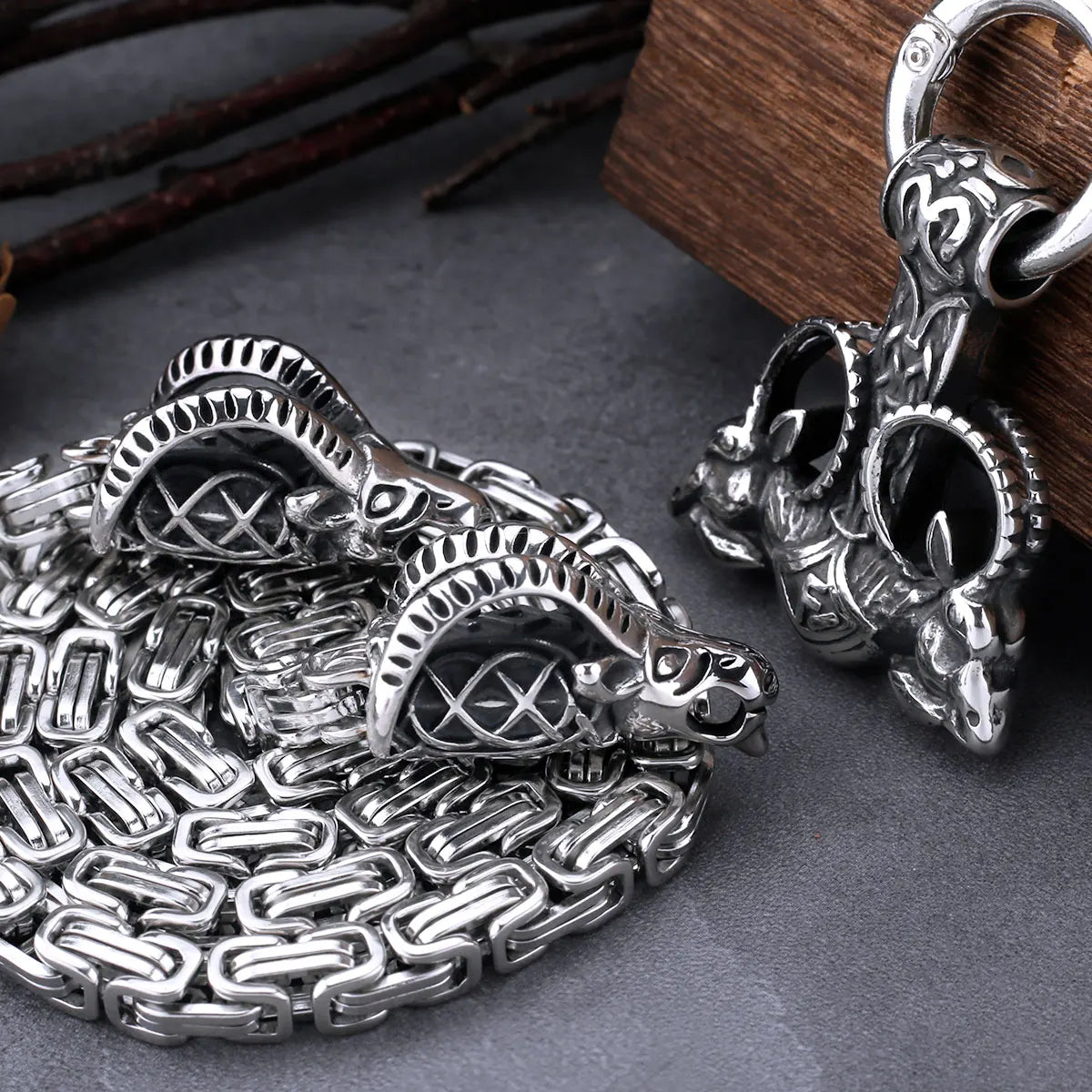 Stainless Steel Viking Thor Hammer Anchor Pendant Ram Rune Necklace Men's Fashion Charm Chain Amulet Nordic Jewelry As A Gift