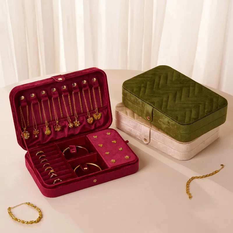 Flannel jewelry storage box Large capacity retro jewelry storage box Earrings Necklace storage box
