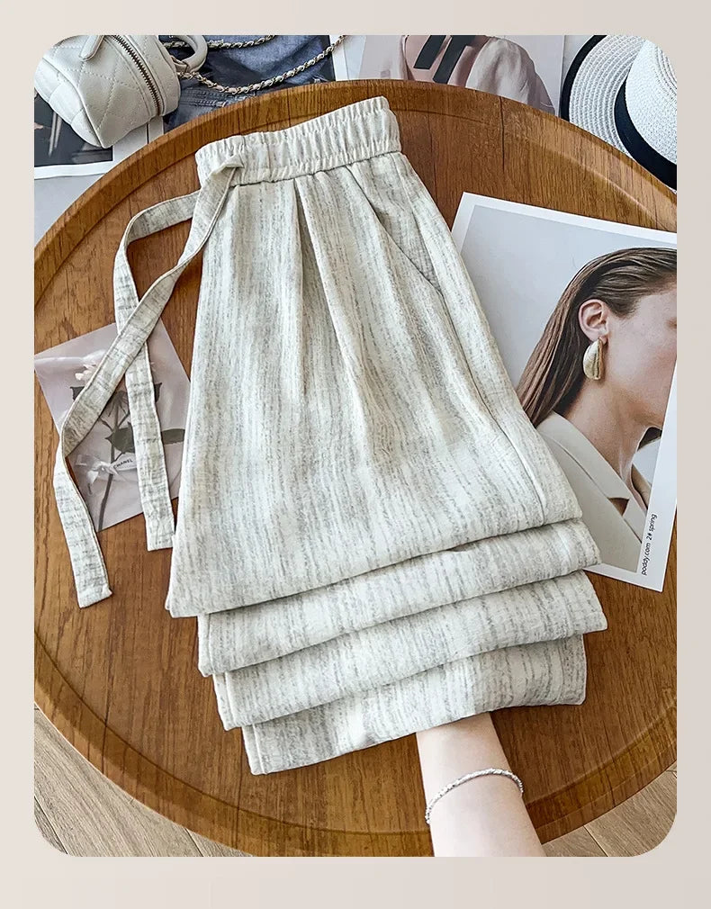 Ice Silk Wide Leg Pants Women's Loose Casual Thin Summer Trousers Small Size Draped Straight Leg Pants Female Fashion