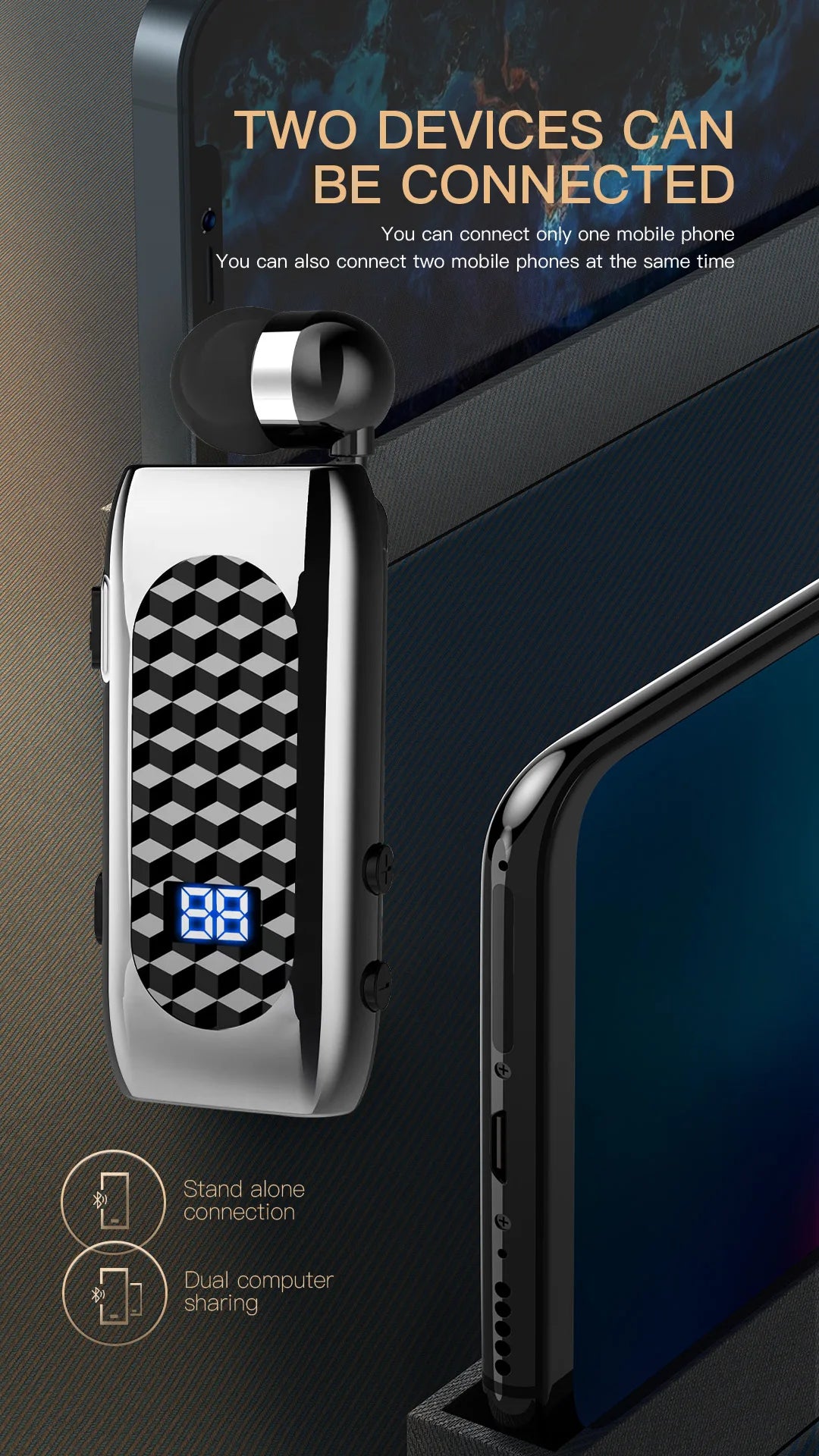 Bluetooth V5.2 Wireless Earbuds Clip On Earphone Business Headphone In-Ear Vibrating Alert