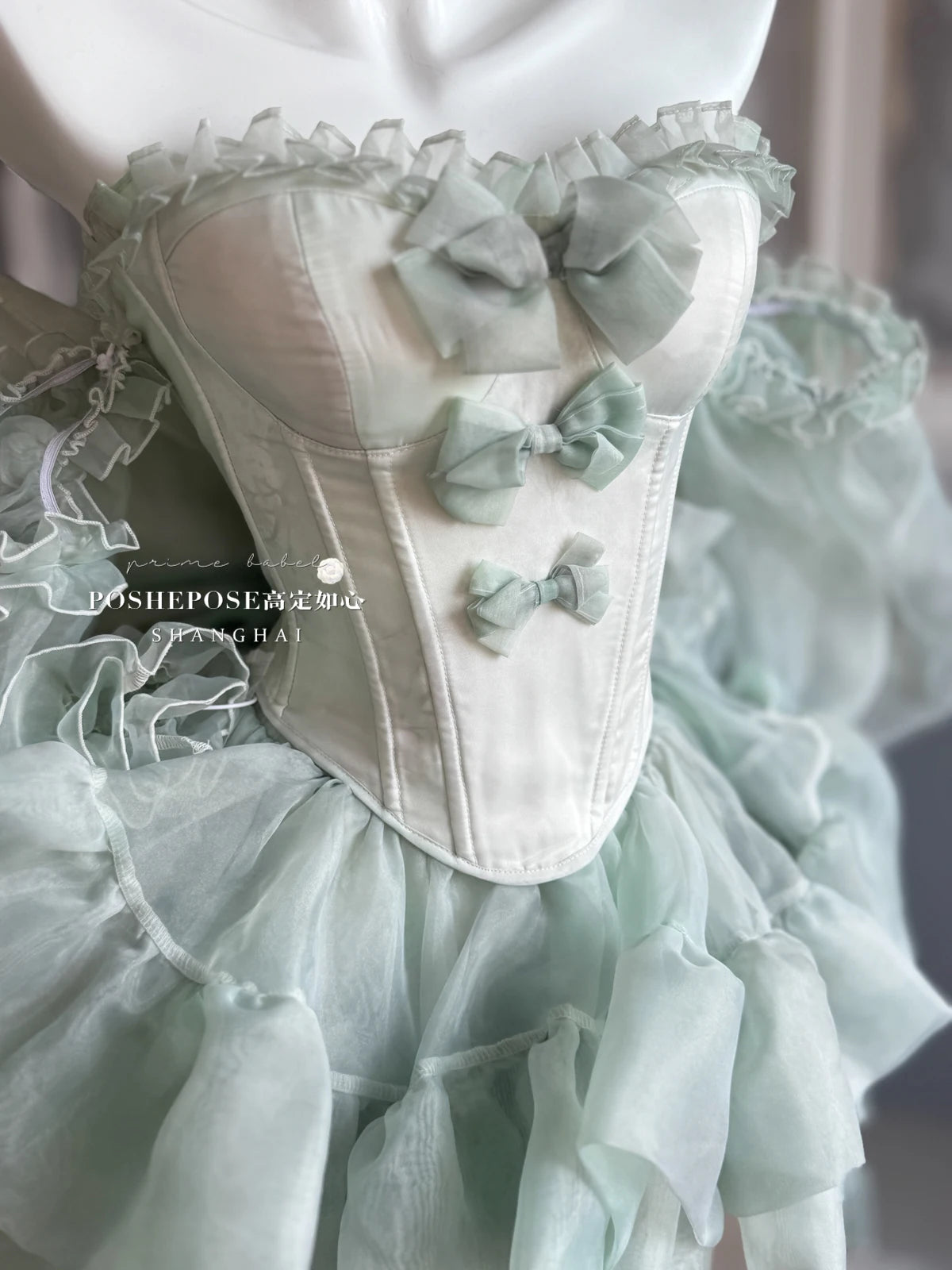 High Street Women's Mint Green Strapless Bowknot Sweet Fairy Organza Dress 2024 New Elegant Big Bow Trailing Party Wedding Dress