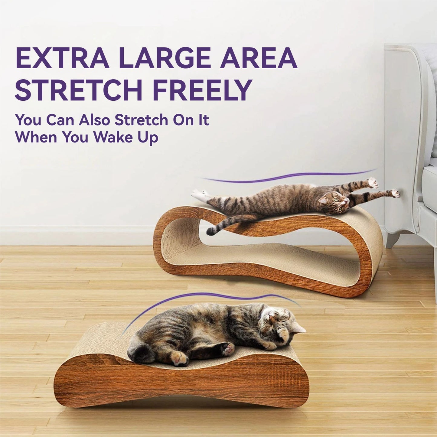 2 in 1 Cat Scratcher Cardboard Lounge Bed, Cat Scratching Post, Durable Board Pads Prevents Furniture Damage