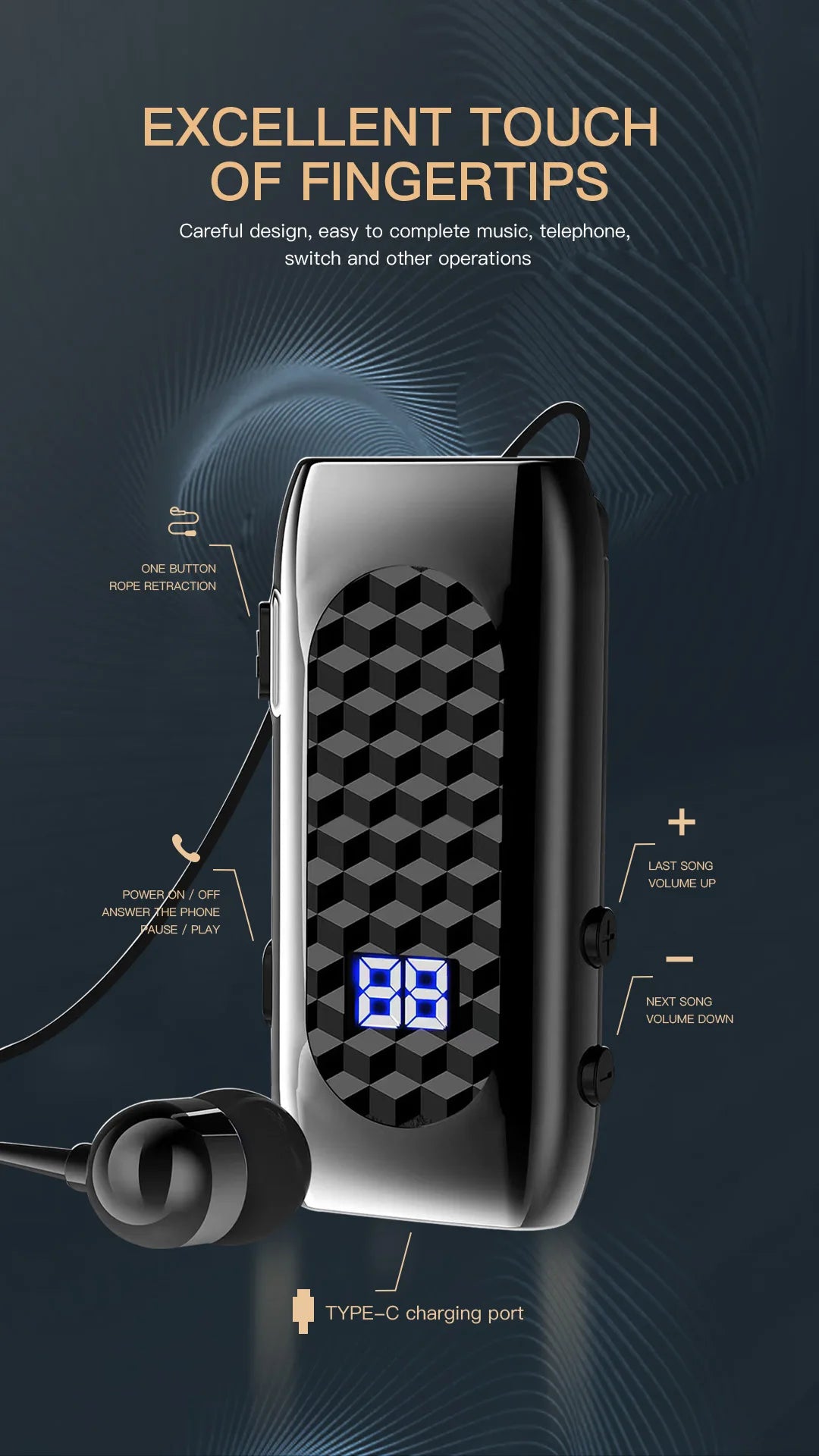 Bluetooth V5.2 Wireless Earbuds Clip On Earphone Business Headphone In-Ear Vibrating Alert