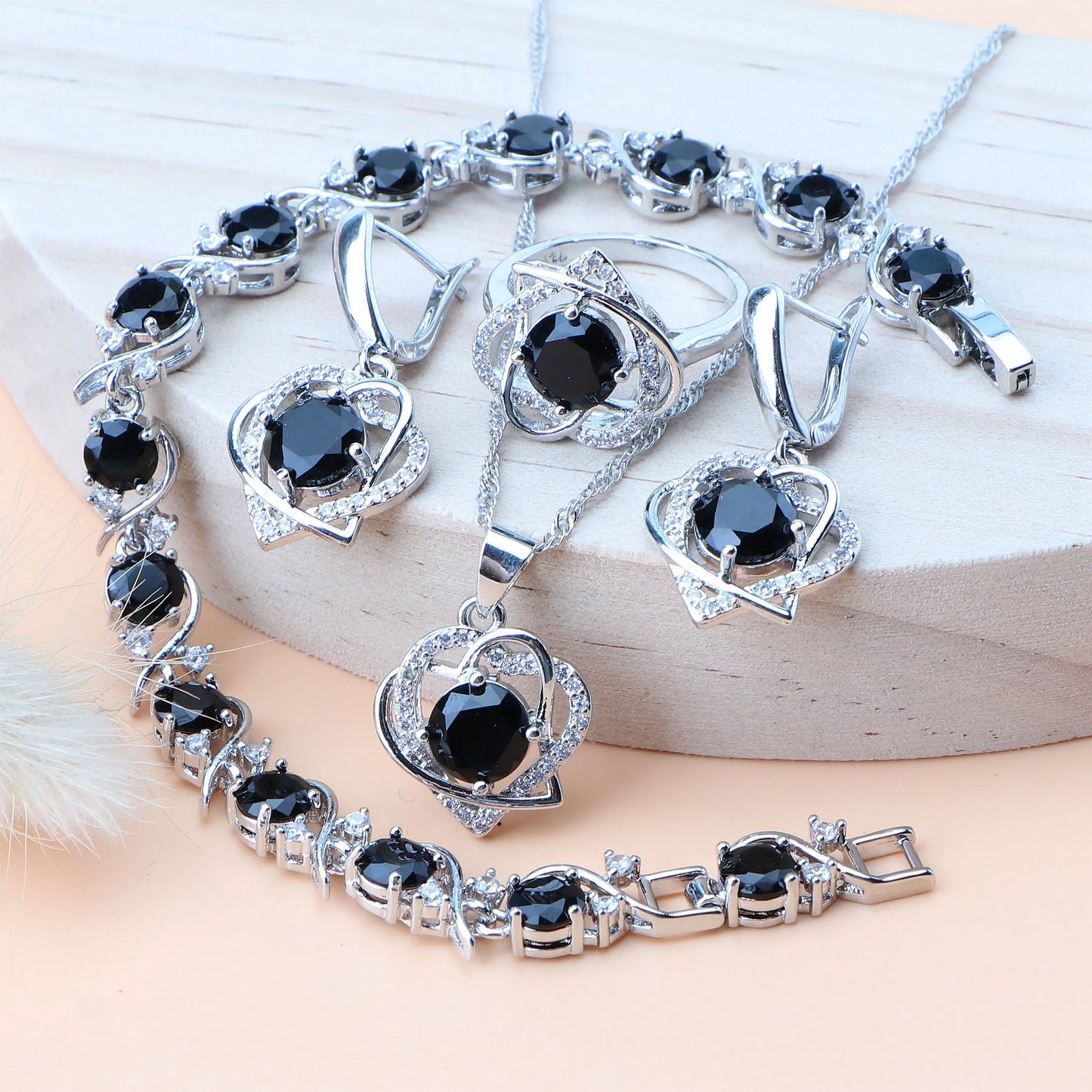 Natural Magic Rainbow Zircon Jewelry Sets Bridal Luxury Bracelets Earrings Rings Pendant Wedding Necklace Set For Women Jewelry