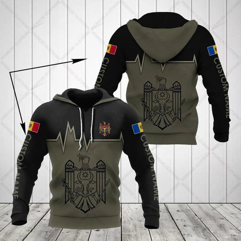 Custom Name Moldova Emblem Olive Hoodies Loose Unisex Pullover Sweatshirts Boy Casual Clothing Oversized Streetwear
