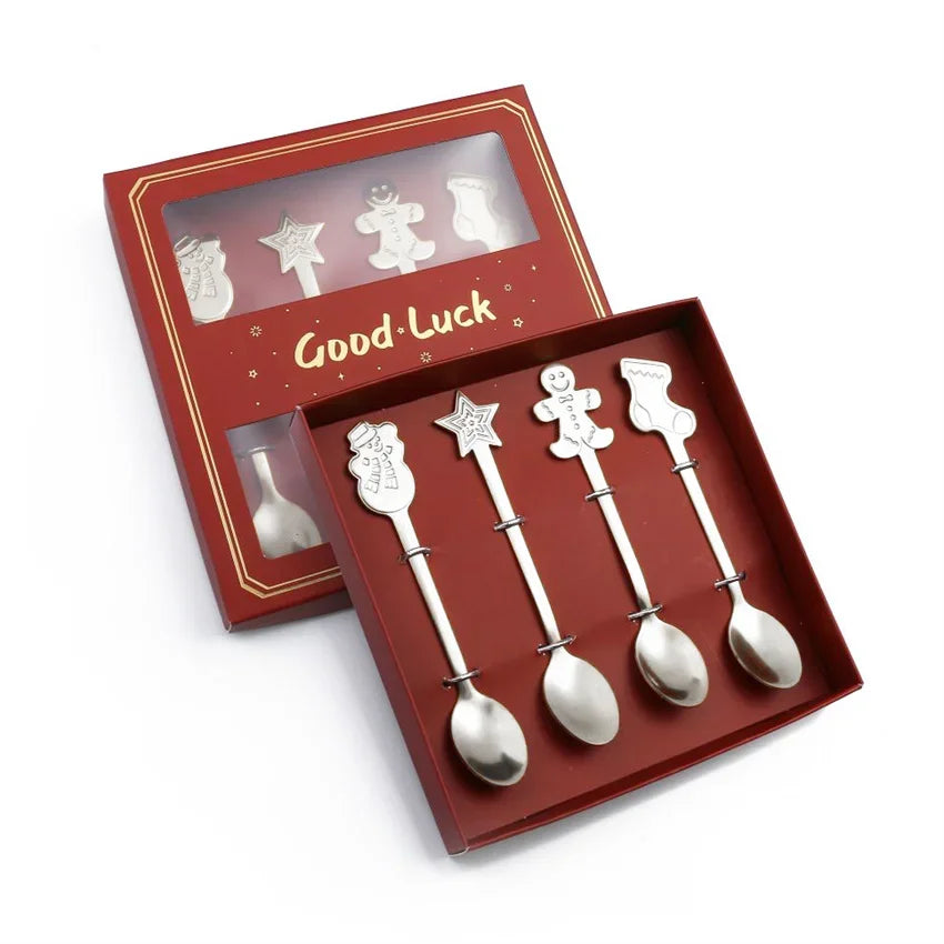 Christmas Gift Elk Christmas Tree Dessert Spoon Cutlery Spoon Set Fruit Coffee Spoon Cutlery Wed Christmas Gift