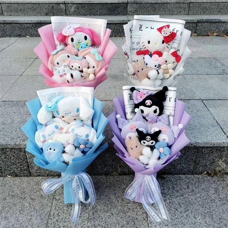 MINISO Anime Hello Kitty Kuromi Bouquet Cinnamoroll  Anime Plush Doll Toy  Valentine's Day Birthday Christmas Gift