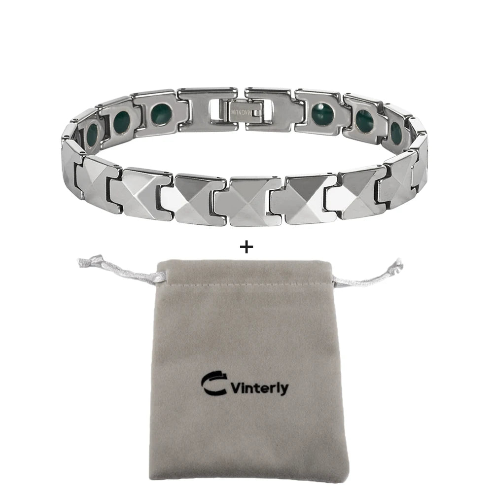 Vinterly Arrow Bracelets Tungsten Carbide Green Tourmaline Health Energy Link Chain Jewelry for Men Waterproof Anti-scratch 21cm