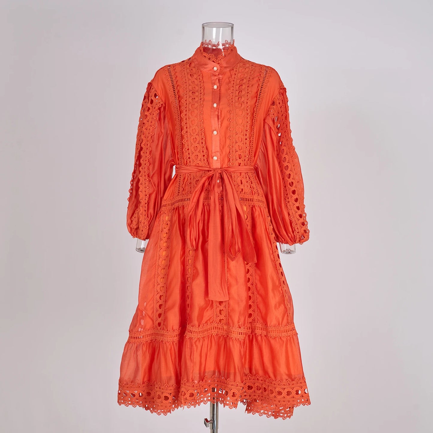 Elegant Embroidery Long Dress 2 Piece Set Women Summer Autumn Hollow Out Crochet Shirts Elastic Waist Long Maxi Skirt Suits