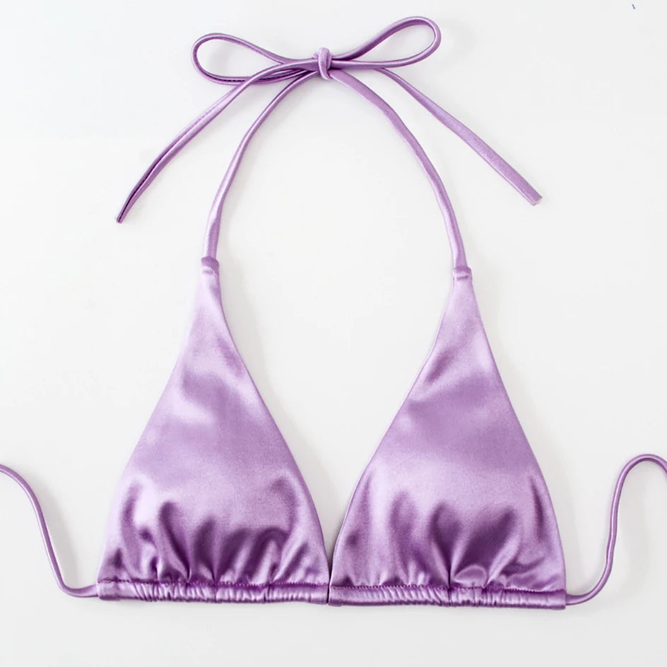 Metallic Halter Triangle Bikini 2023 Swimsuit Women Swimwear Female Bathing Suits Brazilian Thong Micro Bikinis Set Beach Wear