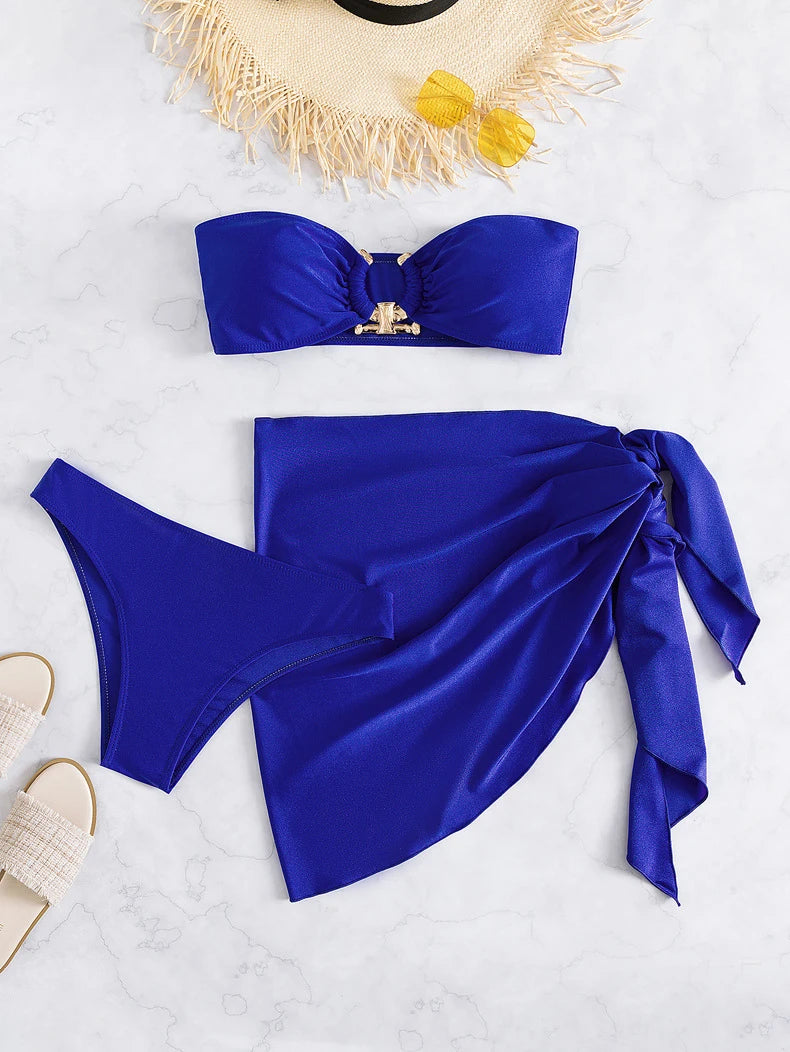 2025 3Pack Bikinis Beach Skirt Tunics for Beach Cover up Swimwear Crossed Back Swimsuit Mesh Bathing Suit Summer