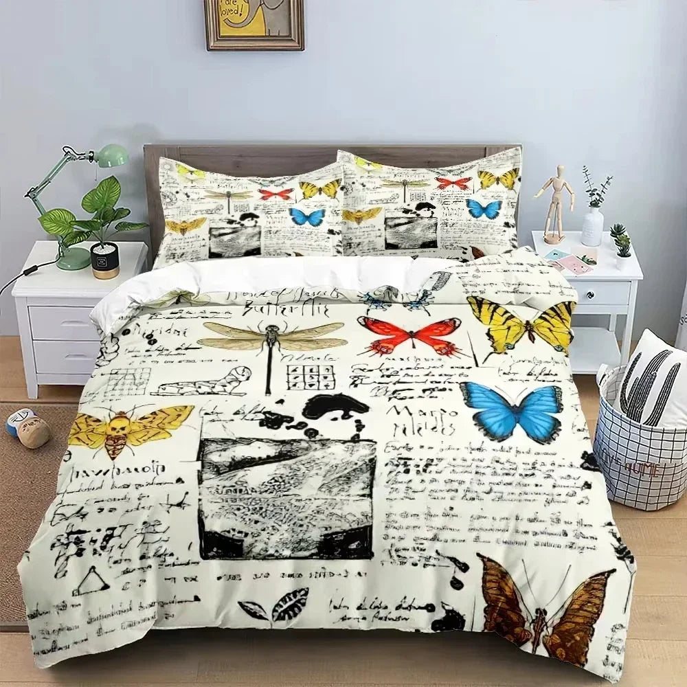 3D Butterfly Flowers Duvet Cover Luxury Home Bedding Set 3 Piece Set with 2 Pillowcases Zipper Family Colleague Christmas Gift