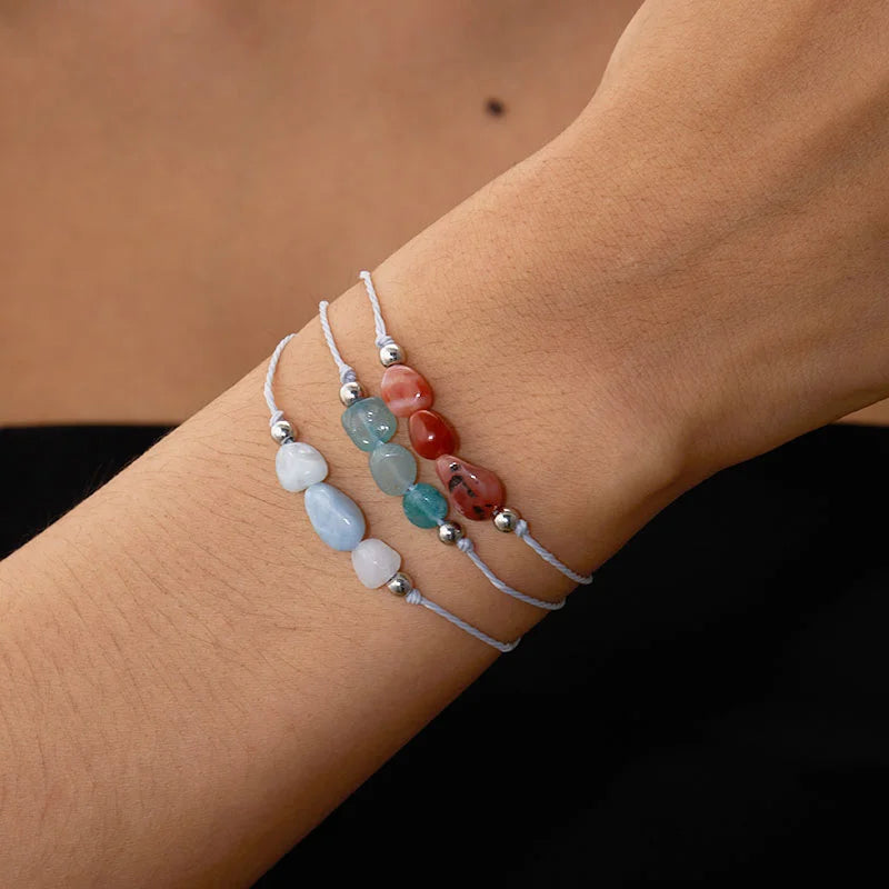 12 Months Natural Stone Birthstone Bracelet for Women Men Crystal Handmade Braid Adjustable Rope Birthday Sign Jewelry Gift