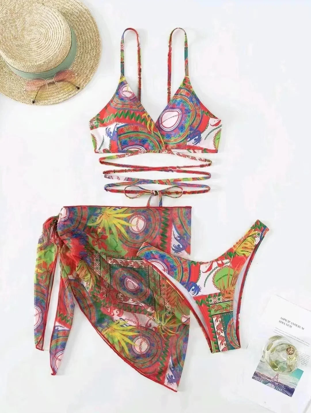 3 Pieces String Bikinis 2025 Women Sexy Swimsuit With Skirt Printed Swimwear Female Bathers Bathing Swimming Swim Suit Beachwear